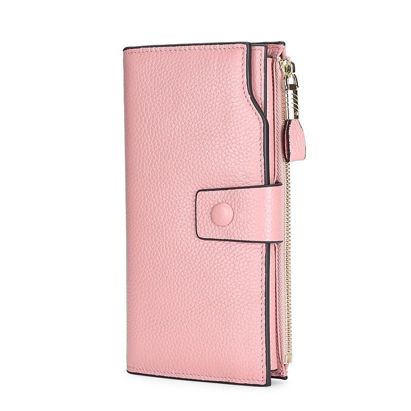 

Женский клатч большой емкости с несколькими слотами для карт, RFID-держатель для удостоверения личности кредитной карты, длинные кошельки из натуральной кожи для женской сумки для мобильного телефона, кошелек розовый