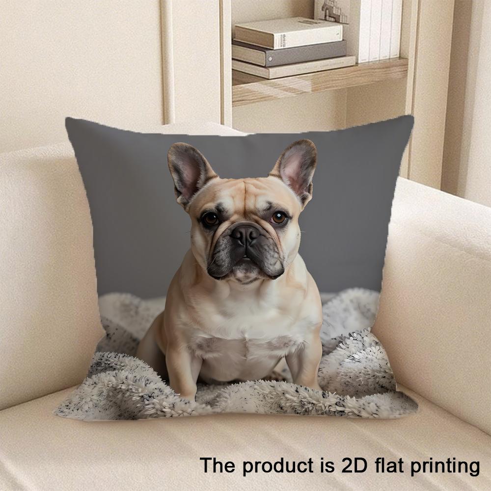 1pc Adorable Pet-themed 2D Flat Printing Pillowcases Sofa Cushion Cover Home Bedroom Room Decoration