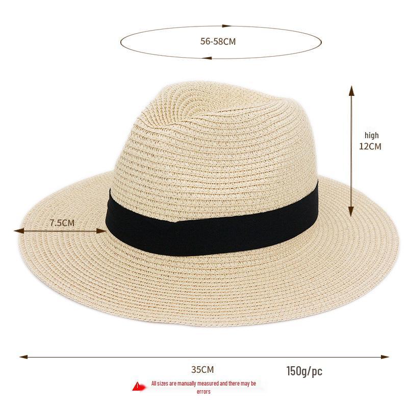 Summer Panama Wide-Brimmed Straw Fedora - Outdoor Sunshade Beach Hat