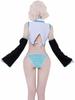 Sexy Anime Character Style Bikini Cosplay Striped Pattern Thong Bra Tie 2 Arm Cute Uniform Style Bodycon Costume Halloween Photoshoot Free Size Green