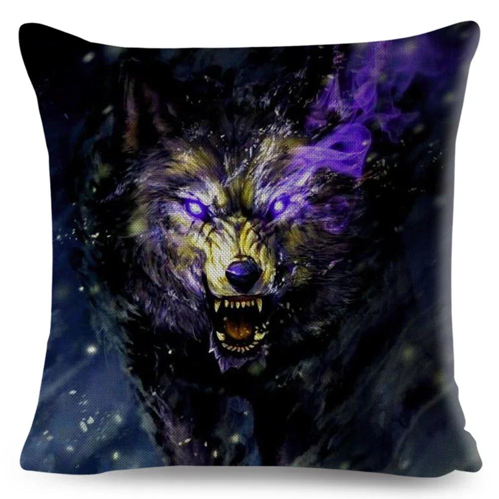 Mythology Lion Wolf Horse Pillow Case Decor Cartoon Water Color Animal Cushion Cover Polyester Pillowcase for Sofa Car Home