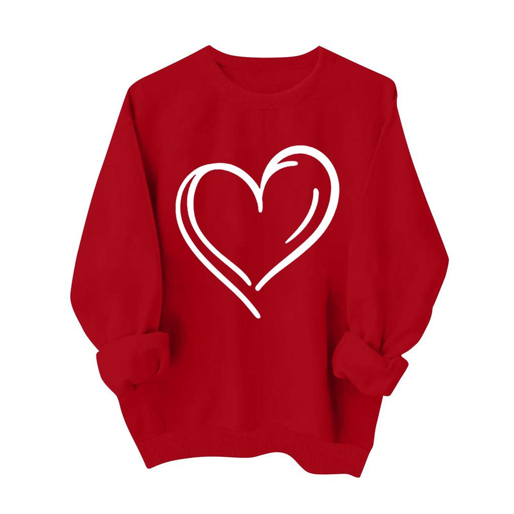 Women's Fashionable Casual Long-Sleeved Valentine's Day Heart Print Pullover Sweatshirt