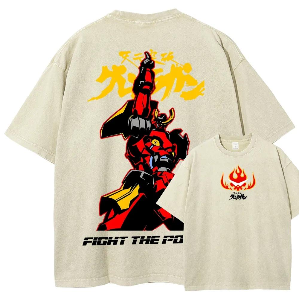Футболка с графическим принтом Tengen Toppa Gurren Lagann Simon винтажная с эффектом потертости свободного кроя хлопковая для мужчин и женщин XXL бежевый 1590₽