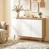 Sideboard Storage Cabinet, Kitchen Cupboard with 3 Doors, 2 Adjustable Shelves and 5 Rubberwood Legs, White and Oak