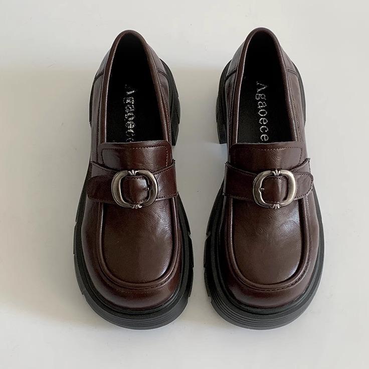 Black retro British style platform small leather shoes women's 2025 new autumn and winter French one-pedal Mary Jane loafers