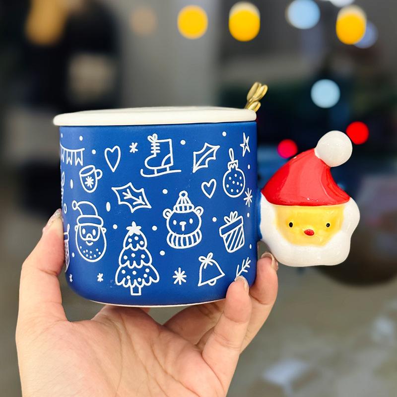 Creative Christmas Graffiti Ceramic Water Cup Santa Claus Mug With Spoon High Value Christmas Gift Souvenir About 380ml