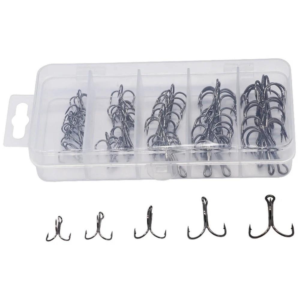 50Pcs/Box Iron Treble Fishing Hook Barbed Three Claw Fishhook Portable Triple Fishing Hook Fishing