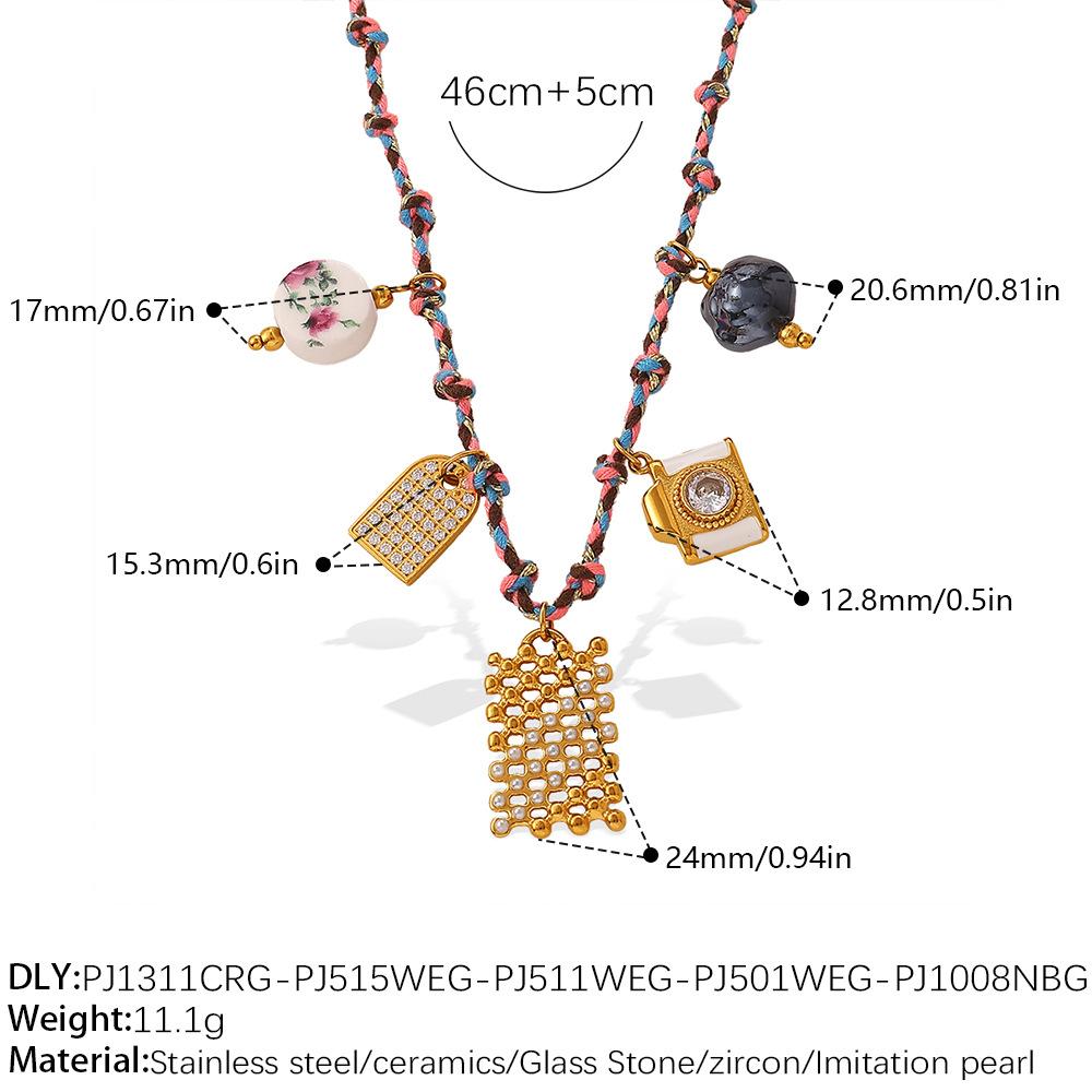 Summer Vacation Wind Dopamine Girl Heart Woven Color Rope Diy Diverse Pendant Bracelet Necklace Jewelry Set