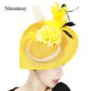 European And American Burgundy Imitation Hemp Yarn Headgear Bridal Hair Accessories Banquet Photo Top Hat Feather Headgear