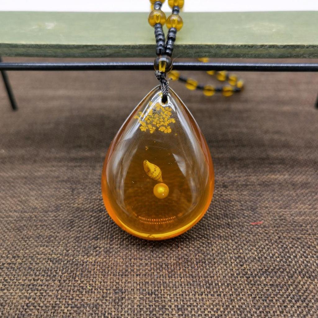 Elegant Translucent Conch Flower Pearl Water Drop Pendant - New Chinese Style.