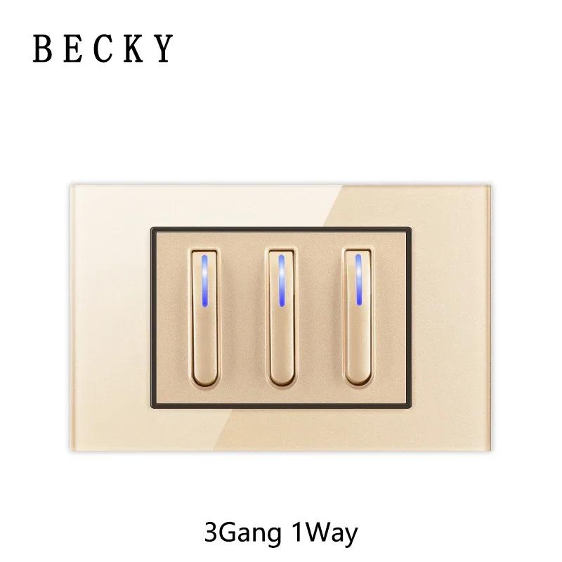 118 Type Gold Piano Key Tempered Glass Reset Switch Fashionable Switch Socket Universal Socket Home Hotel Office Decoration