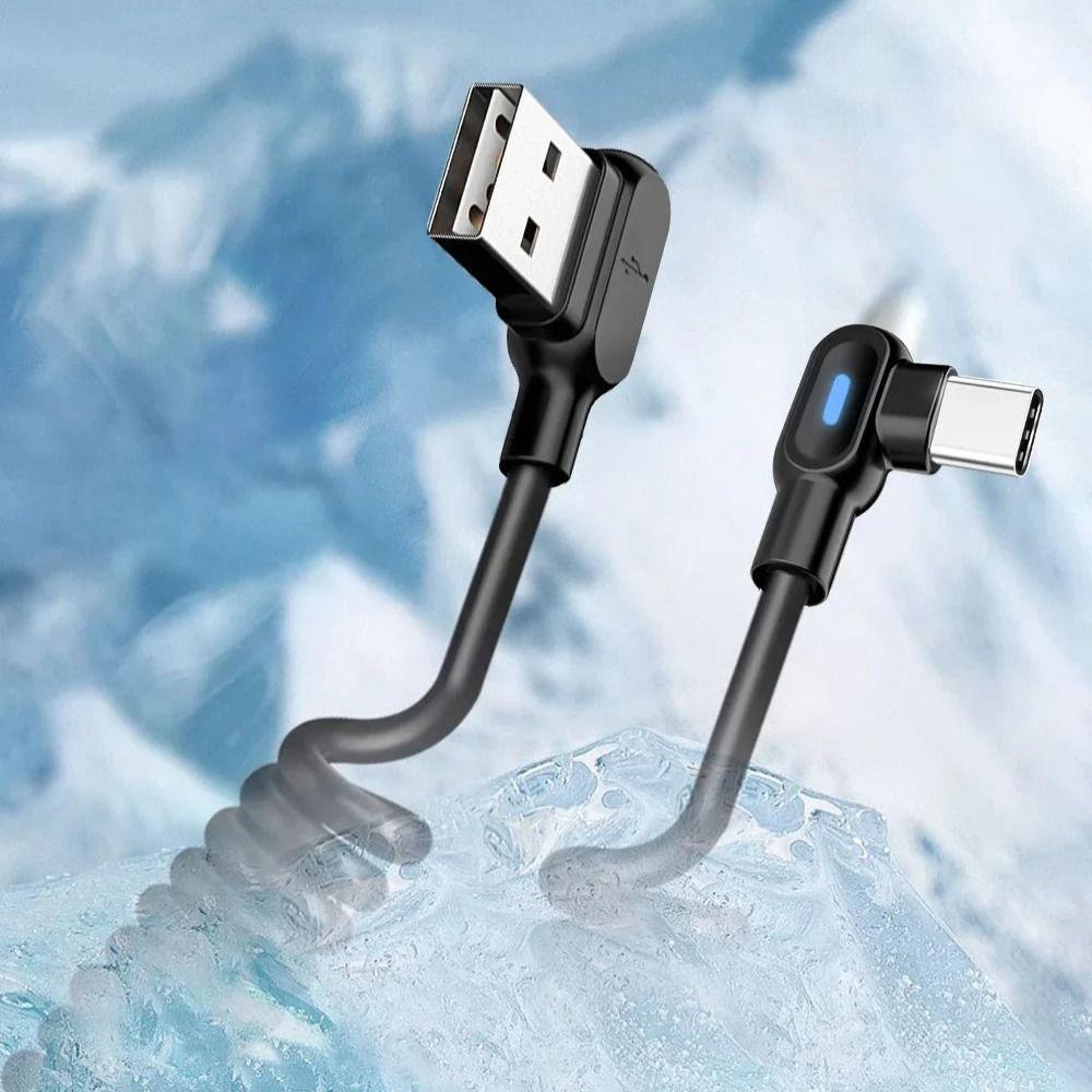 Black USB C To Type C Fast Charging Cable Elbow Car Spring Data Cable for Samsung Huawei Xiaomi Car
