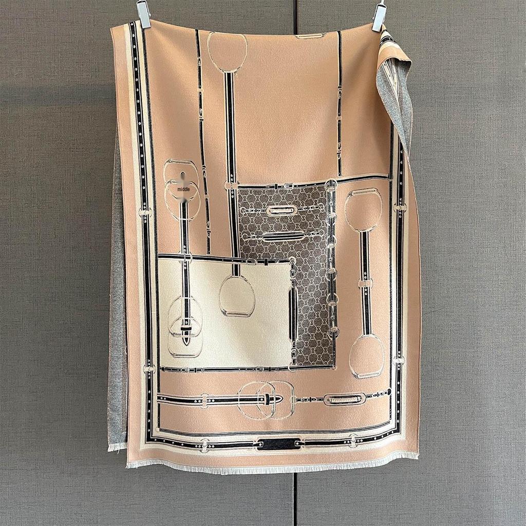 Orange Geometric Pattern Imitation Cashmere Scarf & Shawl – Versatile, Warm, Autumn/Winter Wear