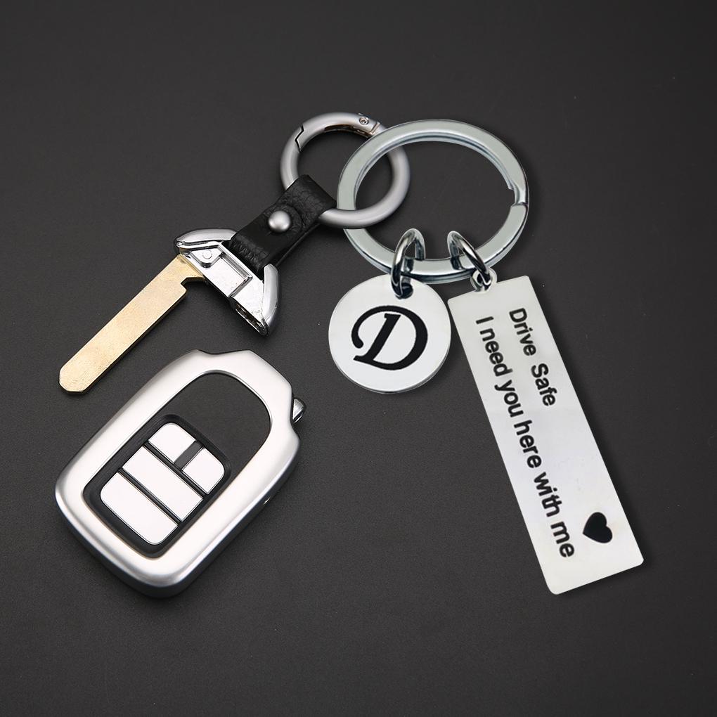 key valentines day key chain Custom A\-Z 26 Initials Letter Engrave Drive Safe I need you here with me car key