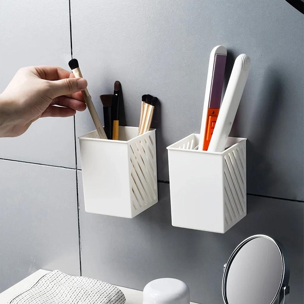 1 szt.-Prosty ścienny uchwyt na długopisy, studencki, przyklejany pojemnik na ołówki, mini etui do przechowywania pędzli do makijażu, organizer do przechowywania