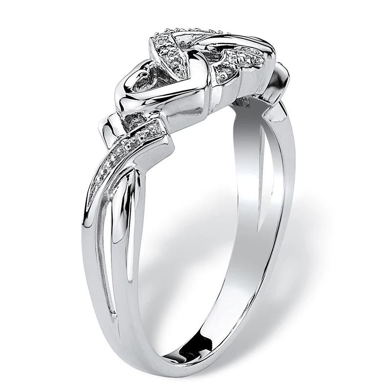 Huitan Aesthetic Heart Linked Heart Ring for Women Wedding Anniversary Elegant Lovely Accessories Inlaid Shiny CZ Chic Jewelry