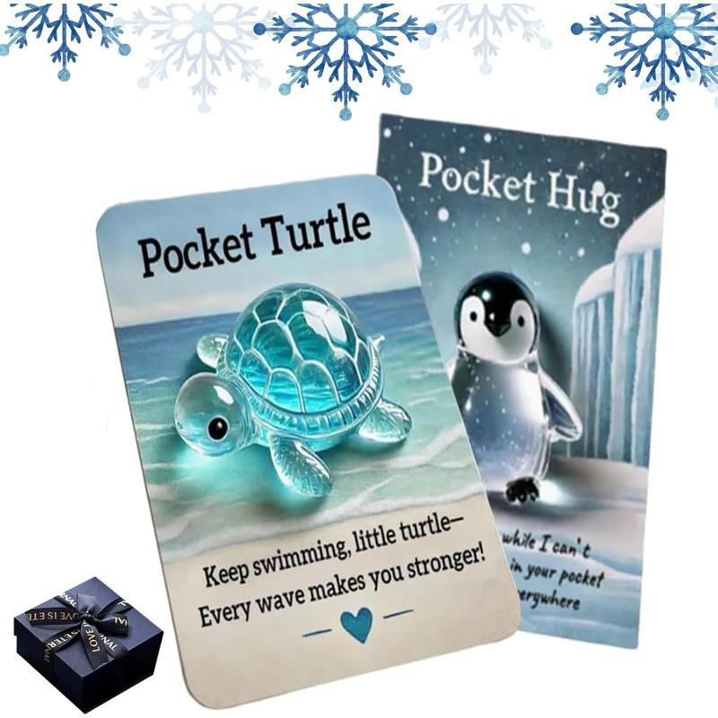 Animal Pocket Hug Gifts, Cute Turtle Encouragement, Resin Animals Token with Mini Pocket Hug Greeting Cards, Encouragement Greeting Card Gifts