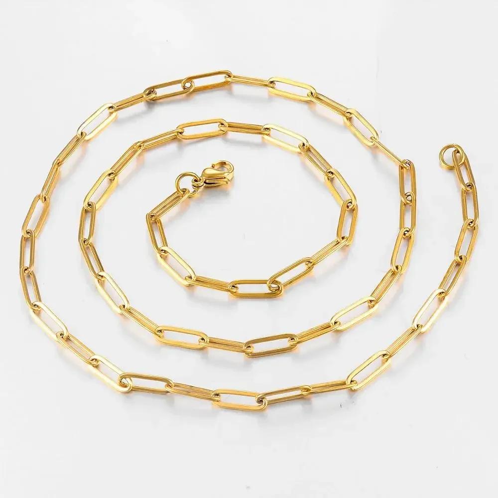 Polished Paper Clip Chain 2.5/2.7/4mm Stainless Steel Necklace Trendy Layering Choker Waterproof Jewelry Men And Women