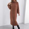 Luźna i swobodna długa sukienka dla kobiet, nowa jesienno-zimowa sukienka swetrowa z wysokim dekoltem i klapami, bez paska