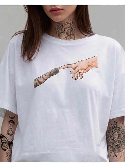 Summer T-shirt with a cat print XL