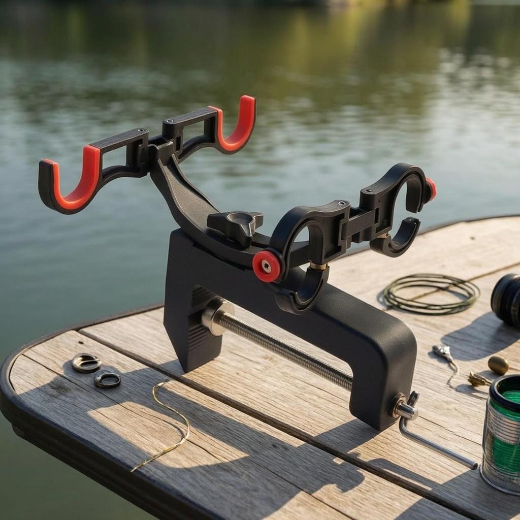 Clamp-on Rod Holder Adjustable Double Fishing Stable for Anglers