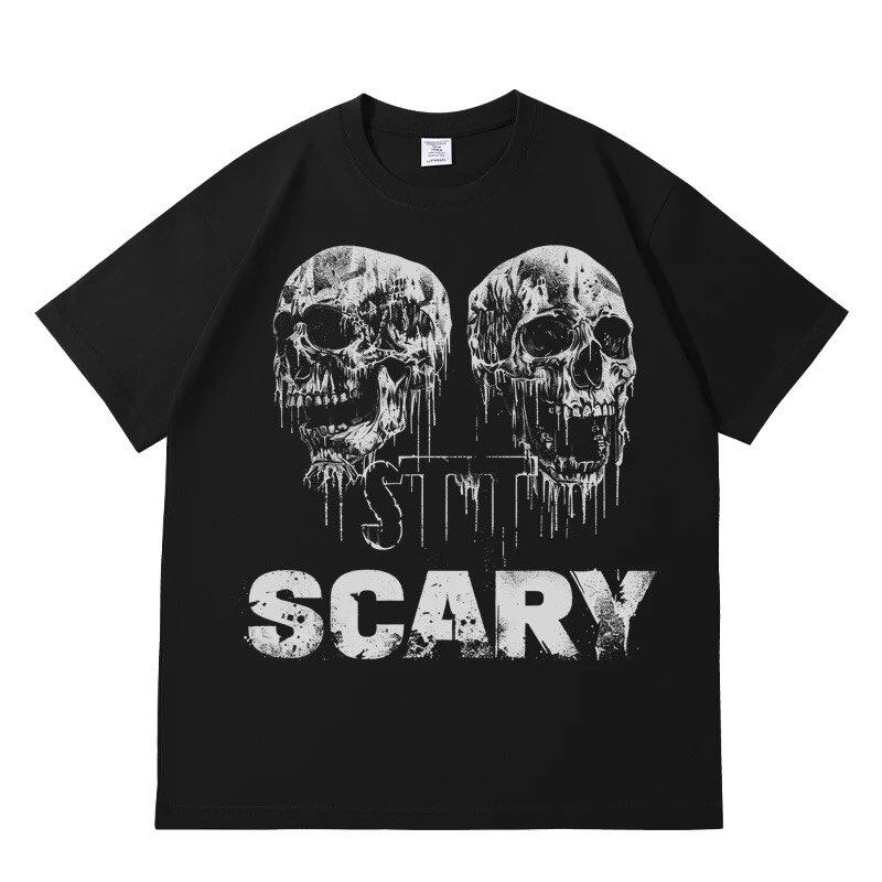 

Men s Outfit: Sporty Street T-shirt for Summer, Pure Cotton Short-sleeved Skull Design, High Street American Star Logo Print ... S разноцветный