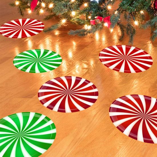 Yousheng 6Pcs/Set Christmas Candy Stickers Round Candy Floor Decals Adhesive Festive Candy Stickers for Walls Windows Doors Holiday Decoration