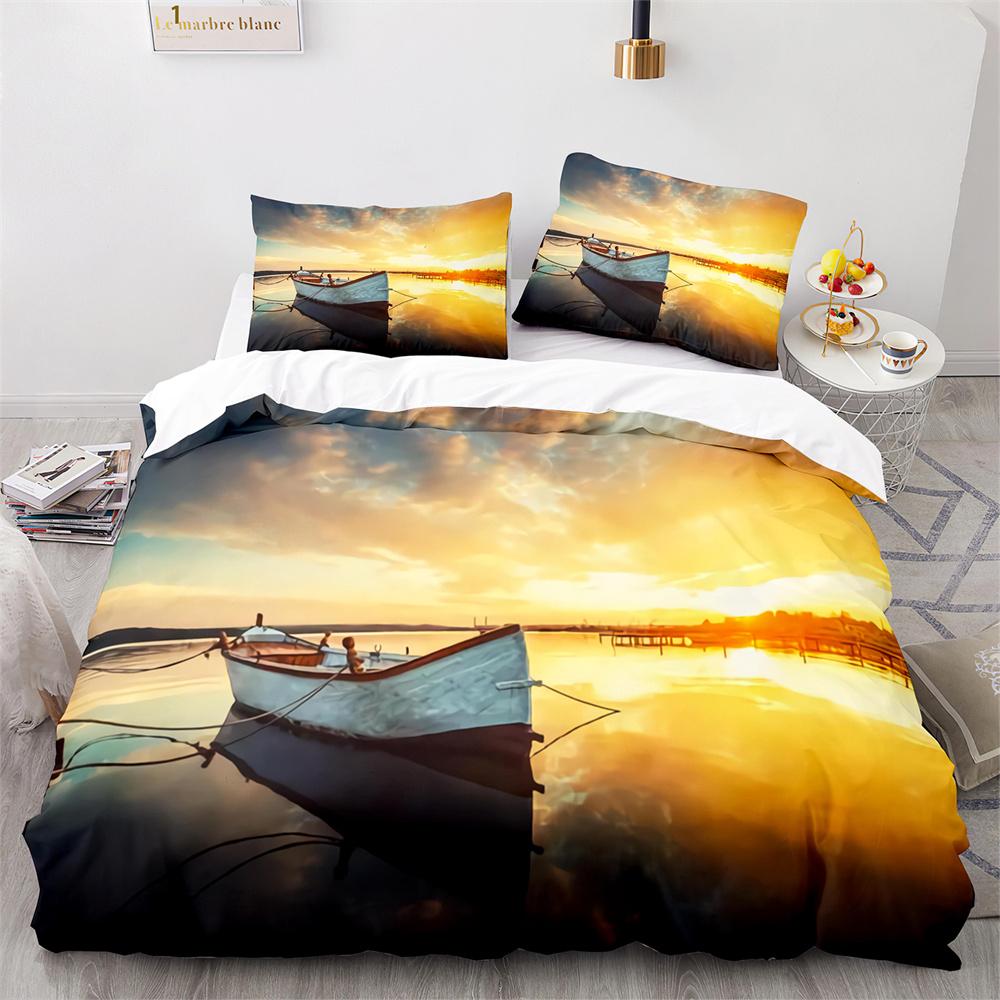 Beach Ocean Duvet Cover Set Sunset Hawaiian Waves Comforter Cover Tropical Island and Sea Beach Nature Polyester Bedding Set