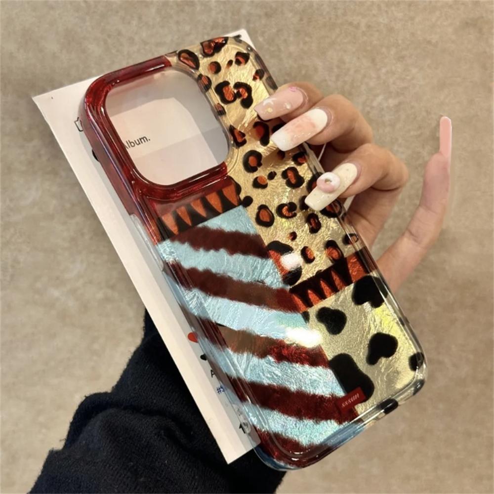 

Luxury Laser Y2K Leopard Print Pattern Phone Case for Samsung Galaxy S25 S24 S23 Ultra Plus 5G S21 FE Feather Texture Hard Cover S24 5G