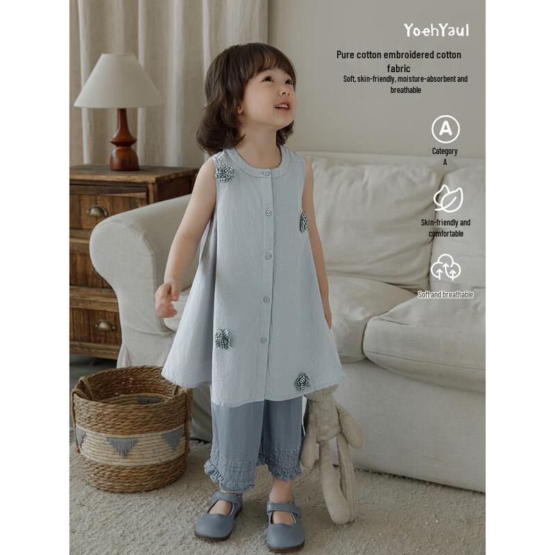Girls' Summer Sleeveless Breathable Shirt Dress