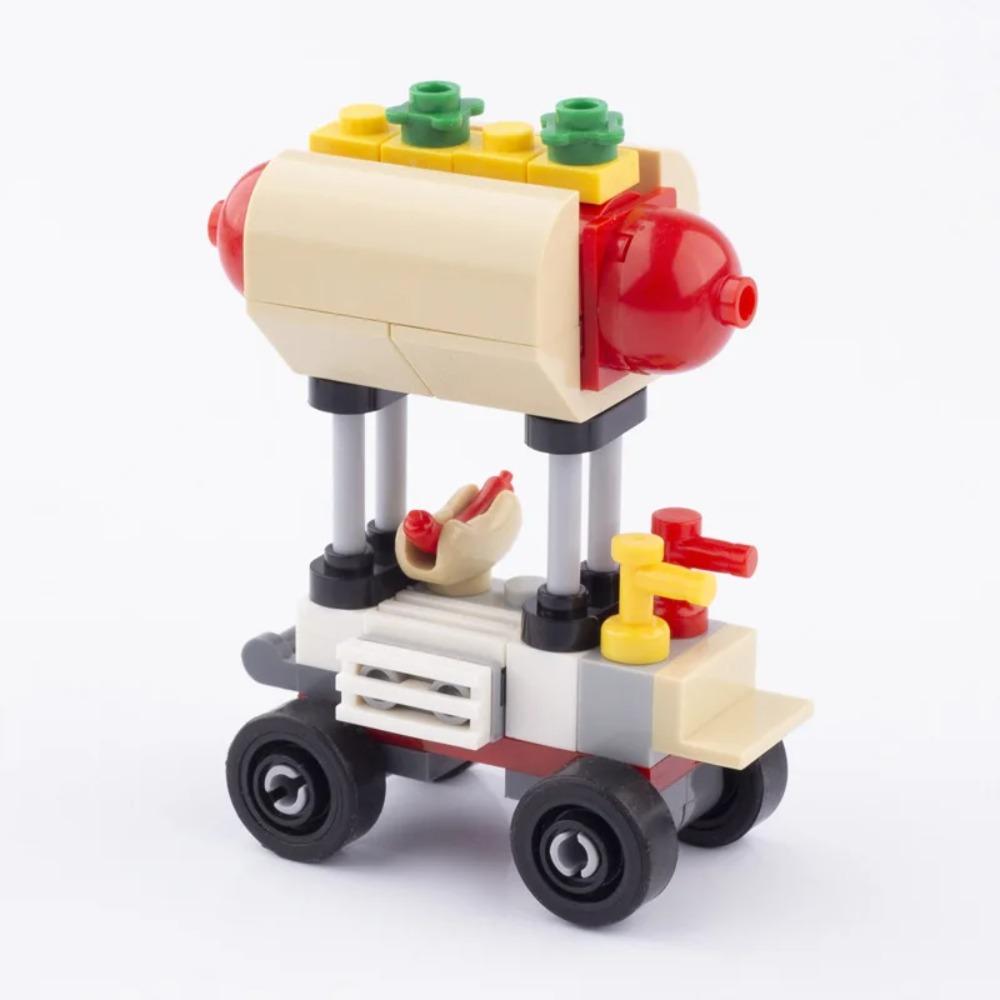 City Food Street View Vendor Hot Dog Roadside Stand Building Blocks Ice Cream Newsstand Flower Shop Trash Can Toilet Bricks Toys