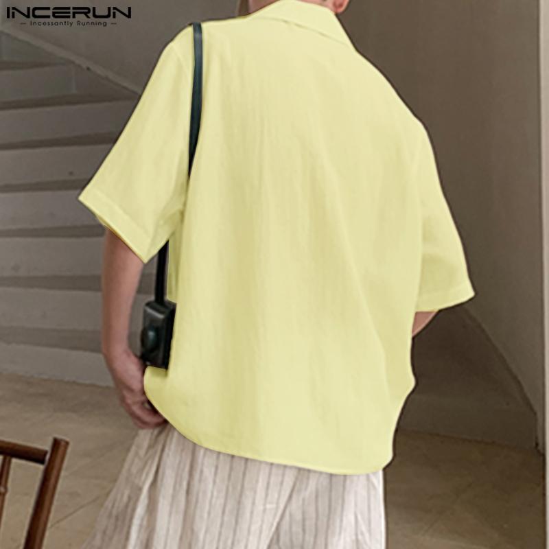 INCERUN Oversized Men Lapel Neck Short Sleeve PrintButtons Up Casual Loose Shirts