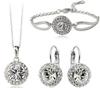1 sett/4 stk (Kjede + Øredobber + Armbånd) Elegante smykkesett for kvinner Mote Allsidig Rund Krystall Tredelt Sett