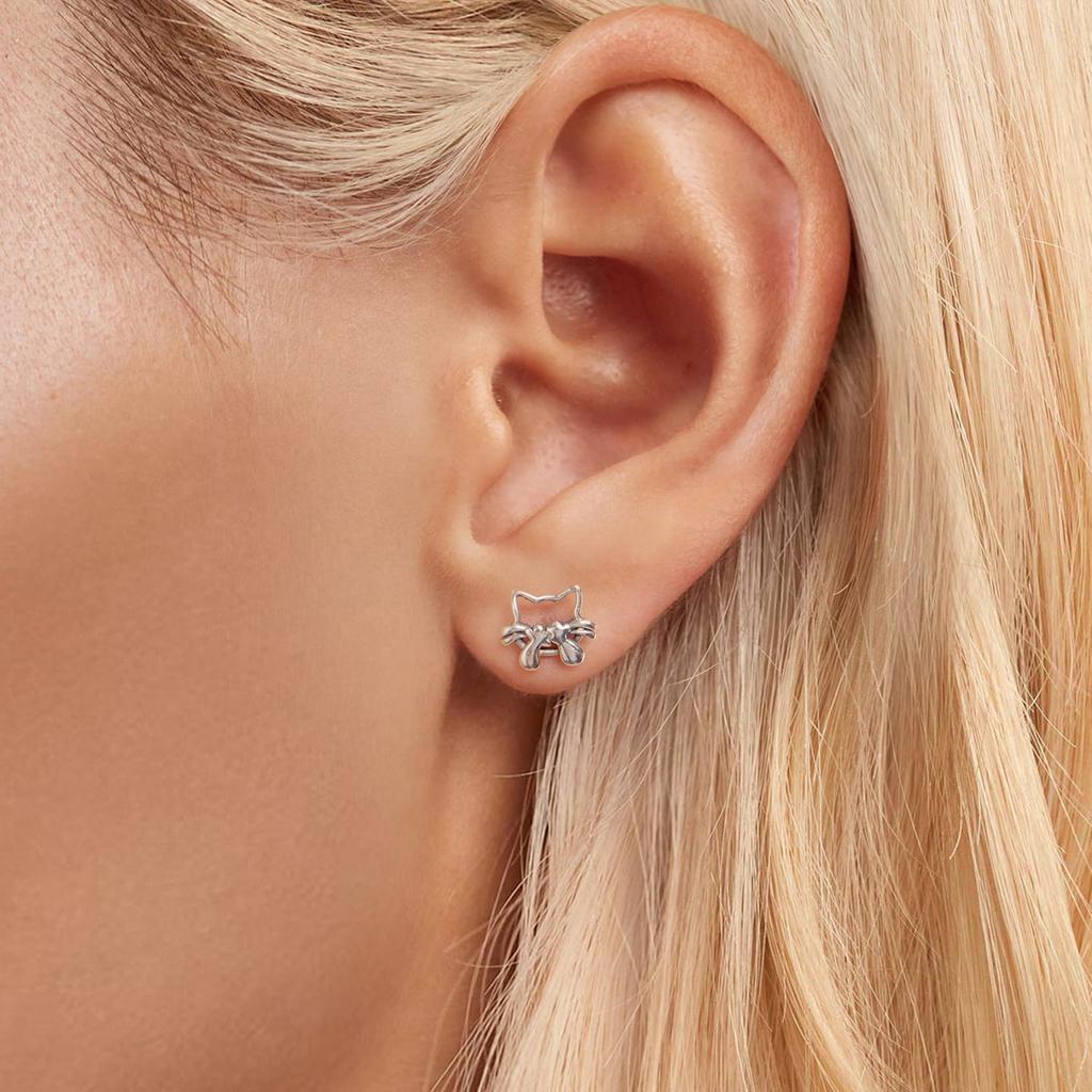 Silver Earrings, Cute Kittens, Studs, Silver 925