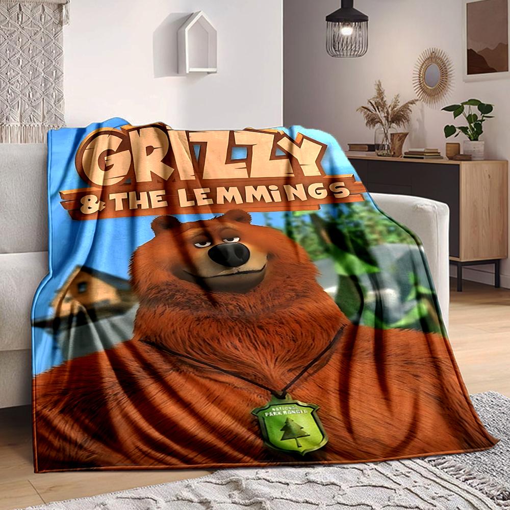 1Pc Grizzy Lemmings Flannel Fleece Blanket Soft Warm Throw Blanket For Sofa Bed Couch Home Decor Travel Nap Blanket Xmas Gift Q1698