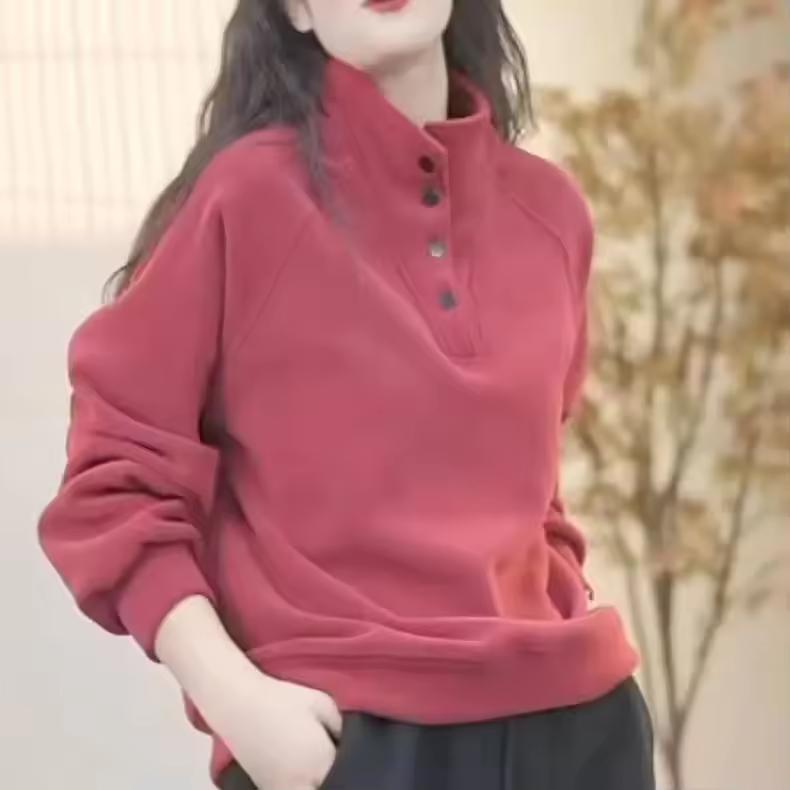 Thickened Wool Sweatshirt Half High Collar Casual Versatile Slimming Loose Plus Size Solid Color Autumn Winter Warmt красный