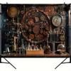 1 Stück vintage Steampunk Hintergrundstoff mit Brauereirad- und Uhrwerkdesign, geeignet für Geburtstage, Feiertage und Partys