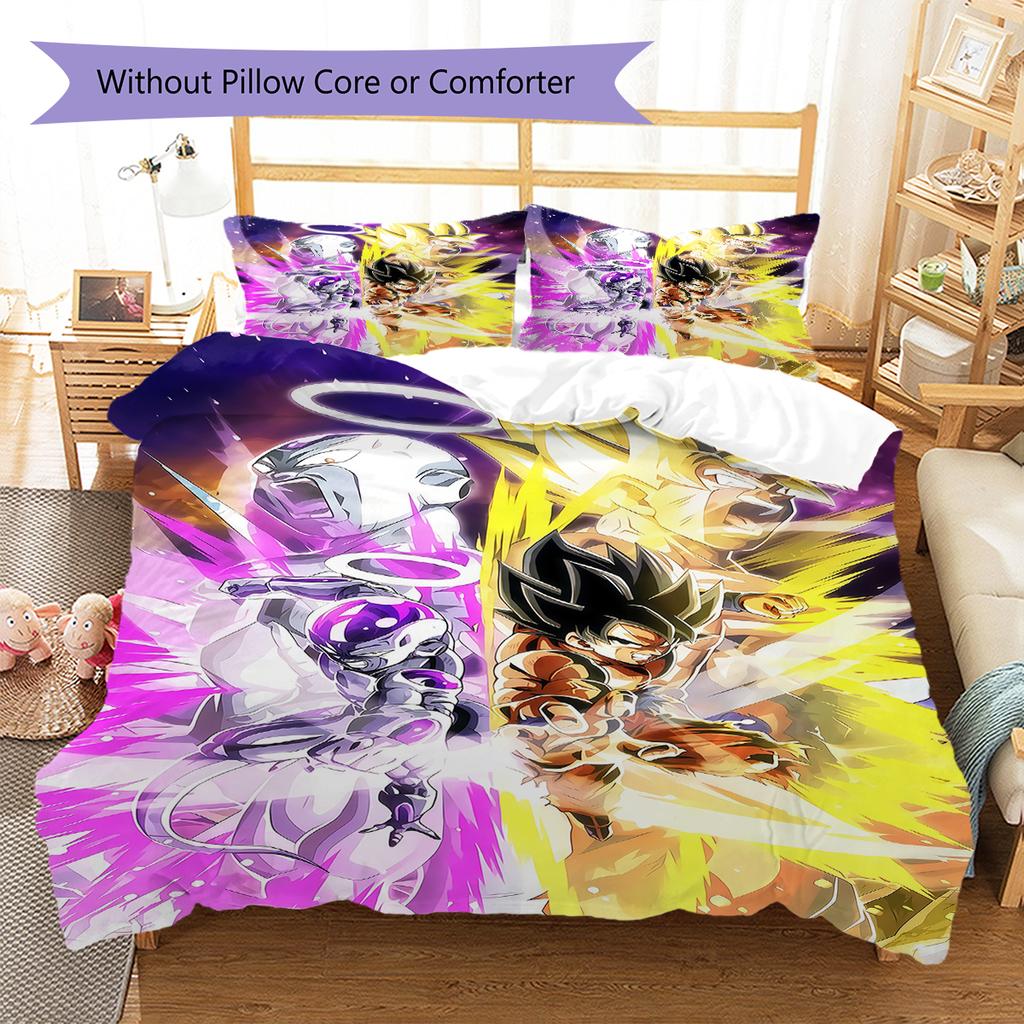 Dragon Ball Super Pattern Bedding,Quilt Set Quilt Cover Pillowcase Home Birthday Gift (1 * Duvet Cover + 2 * Pillowcase, Without Core)
