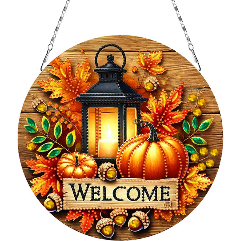 Fall Theme 2D Flat DIY Special Shape Rhinestone Diamond Art Window Pendants Diamond Painting Set DIY Home Decor Hanging Charm