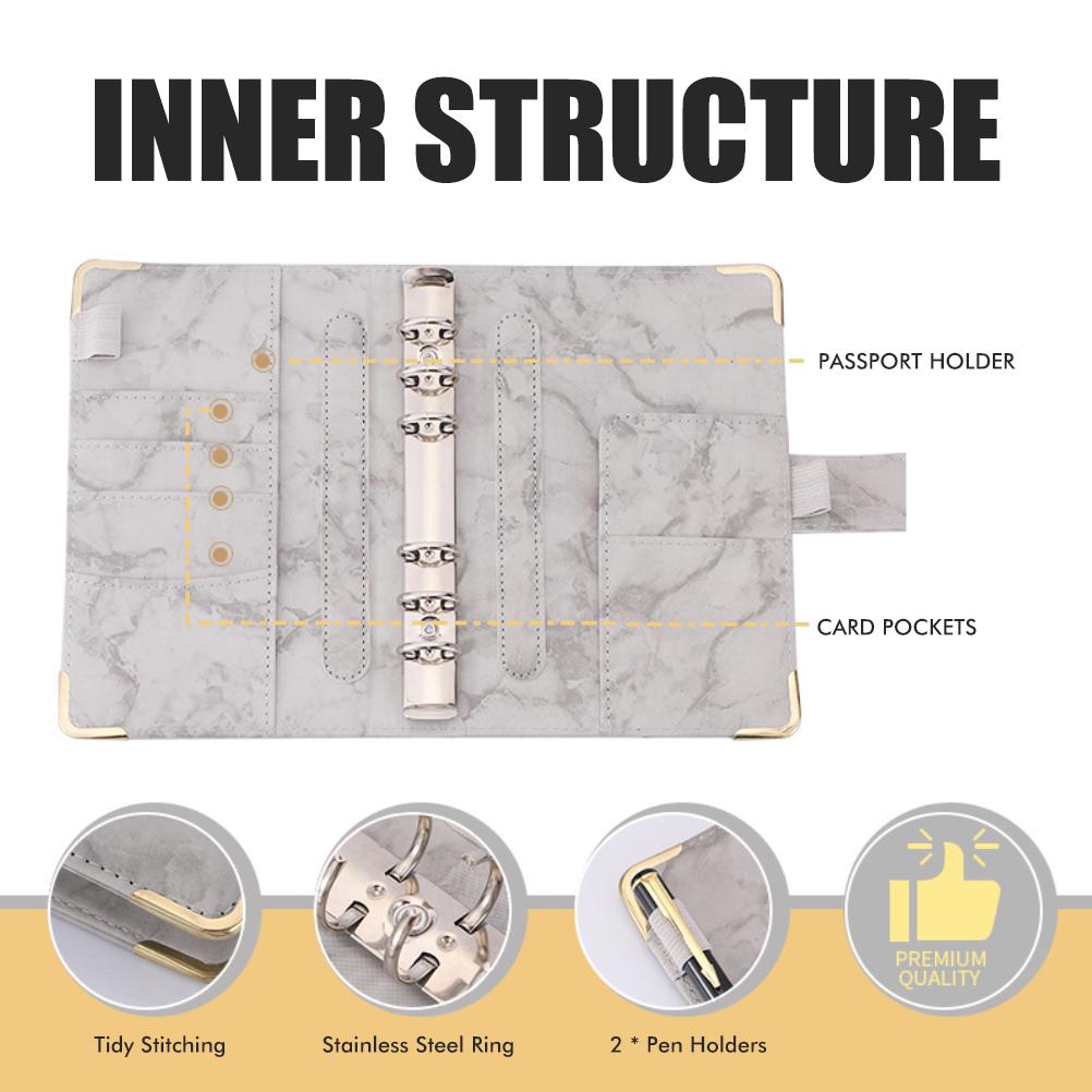 A6 PU Leather Budget Binder A6 Notebook Binder for Budgeting Money Saving Folder Marble Pattern Corner Protector Light