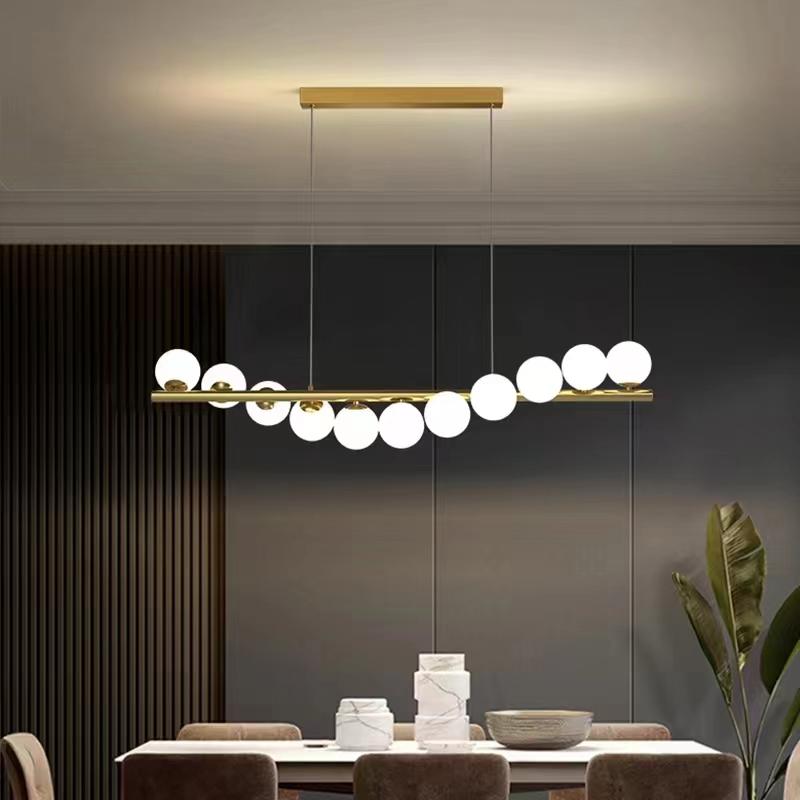 Oruga - 120cm Hanging Lamp Above the Table, for the Dining Room, Gold, Milky Sphere