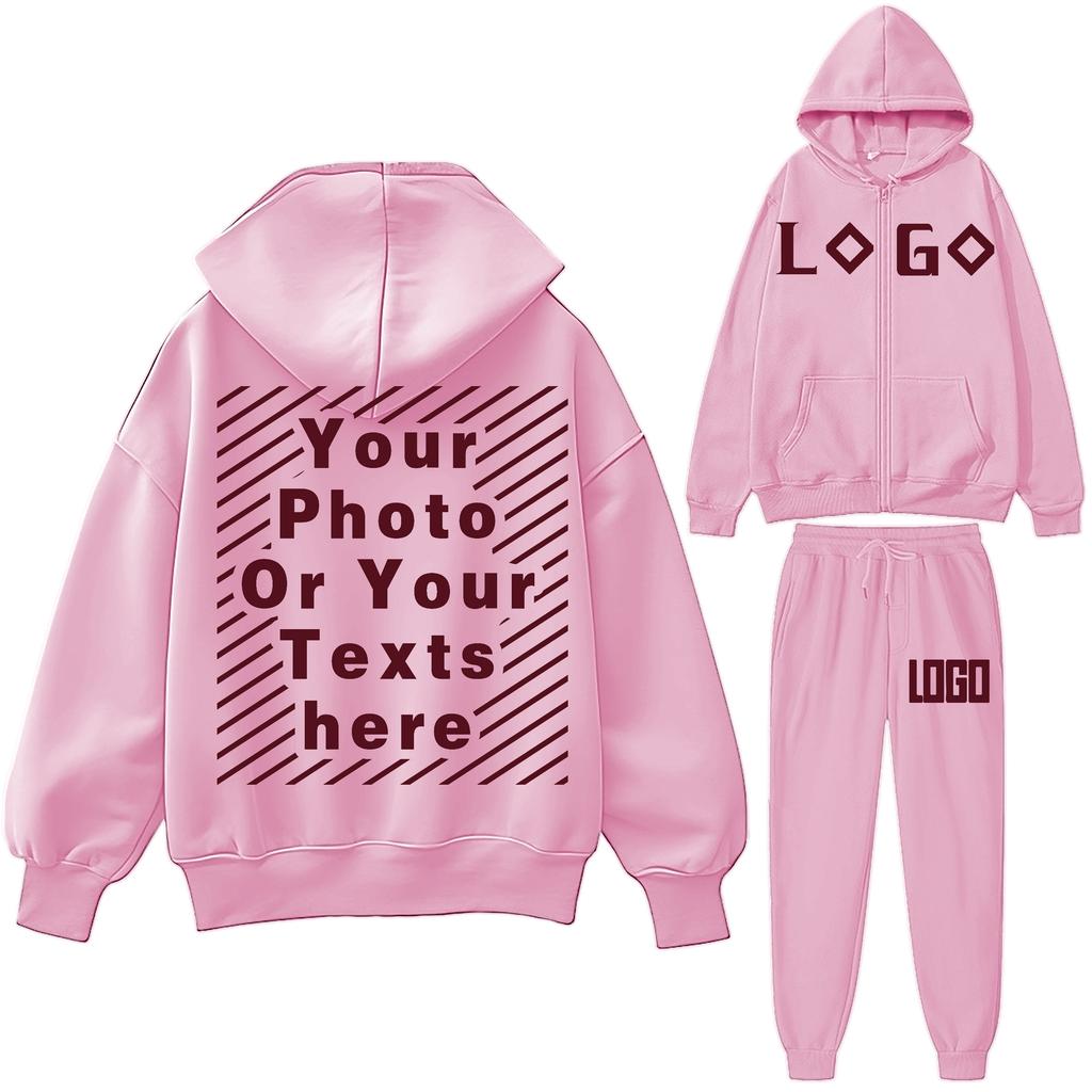 DIY16 Customize Your LOGO Tracksuit Suit Autumn Fashion Warm Hoodie Sweatshirts Two Pieces Oversized Solid Casual Hoody Pullovers