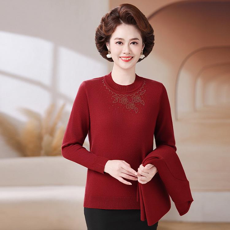 2026 Autumn New Style: Mom's Middle-Aged Women's Sweater Cardigan & Knit Top Two-Piece Set for Spring and Autumn