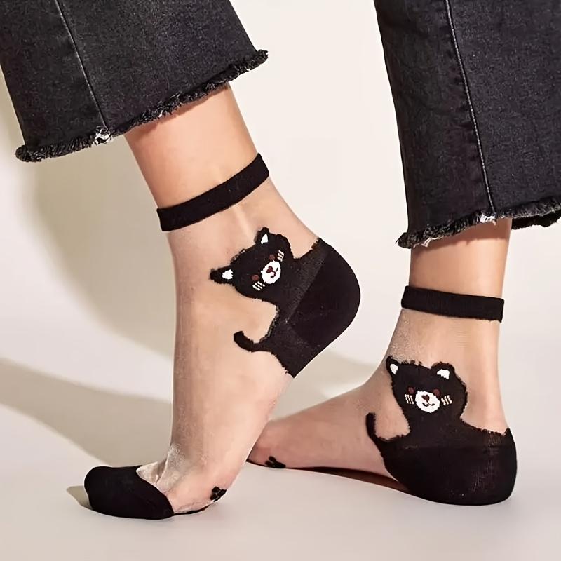 10 Pack Women's XL Ankle Socks Cute Kitten Cat Patterns Ultra-Thin Breathable Mid-Calf Suitable for Sports Wear Mixed Colors