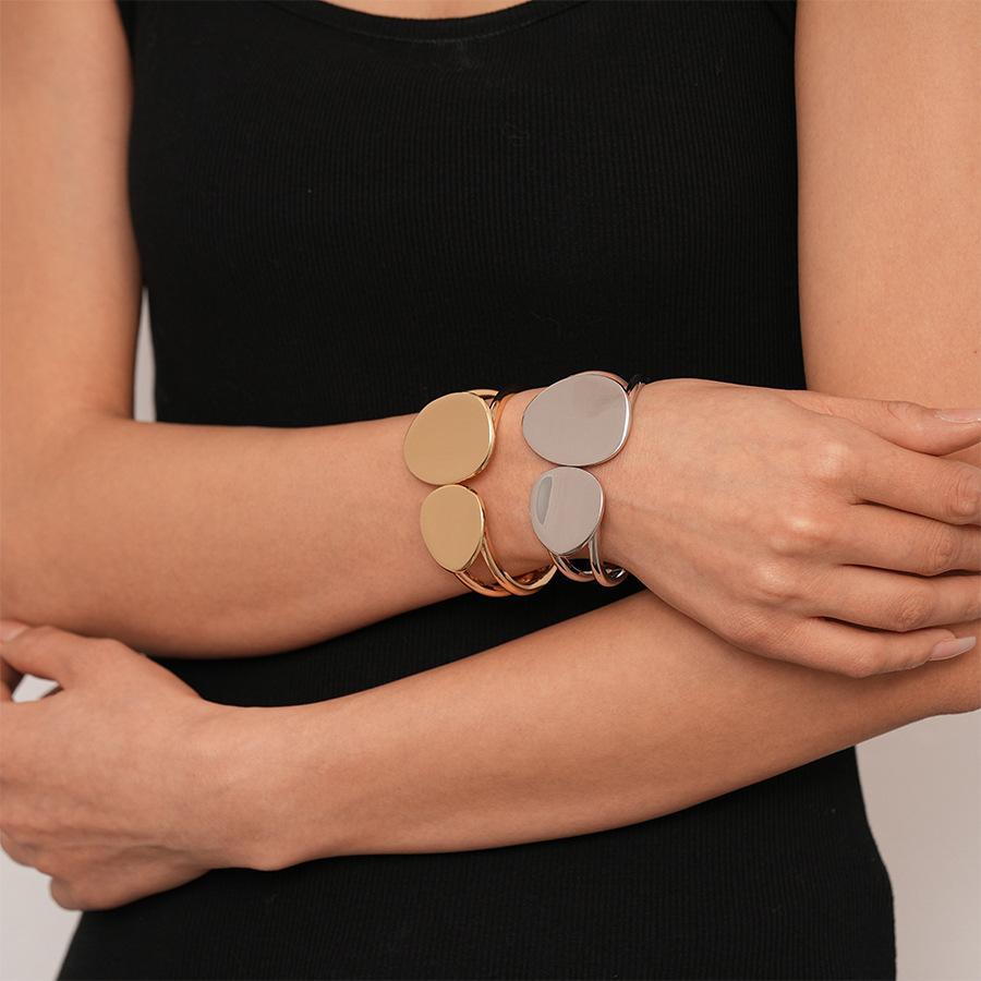European and American Metal Sense Irregular Geometric Double-layer Open Bracelet Exaggerated Simple Heavy Industry Jewelry