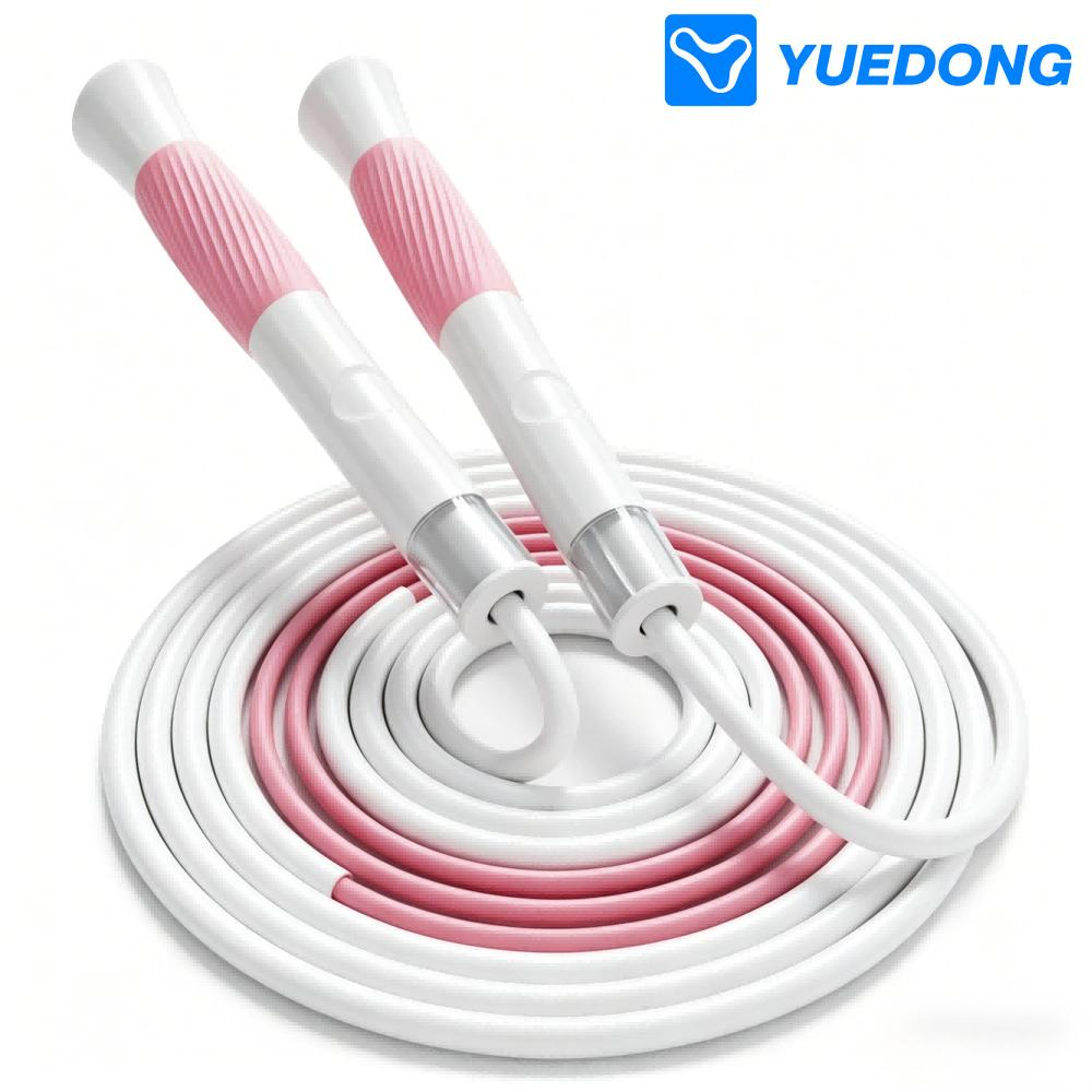 YUEDONG YD-350 Pink & White 4.5mm Segmented PVC Jump Rope, 2.8M Adjustable Single Bearing Kids Skipping Rope for Beginners