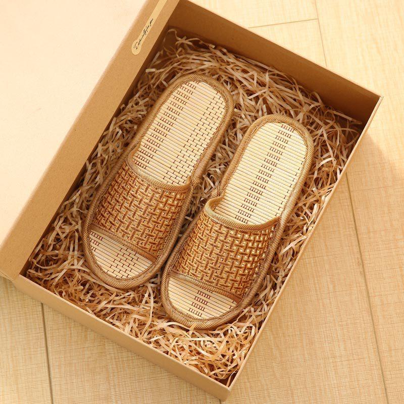 Bambus & Rattan Sommerschuhe für Damen/Herren - Atmungsaktive Paarsandalen, Weiche Sohle Anti-Rutsch Indoor-Hausschuhe für Zuhause/Strand