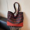 Large capacity lightweight cloth bag women's new retro plaid tote bag autumn and winter commuter casual shoulder bag