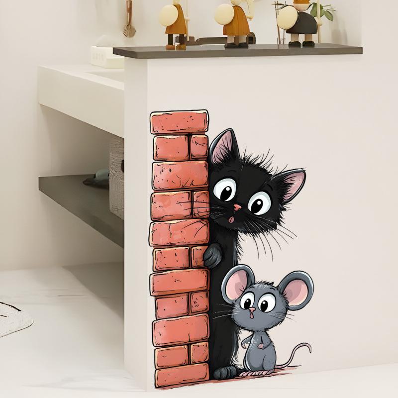 Cute Cat and Mouse Wall Stickers for Kids Room Nursery Kindergarten Decoration