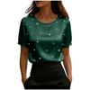 Women's O Neck Short Sleeve Satin Top Loose Fit Elegant Blouse Pearl Beaded Casual Shirt